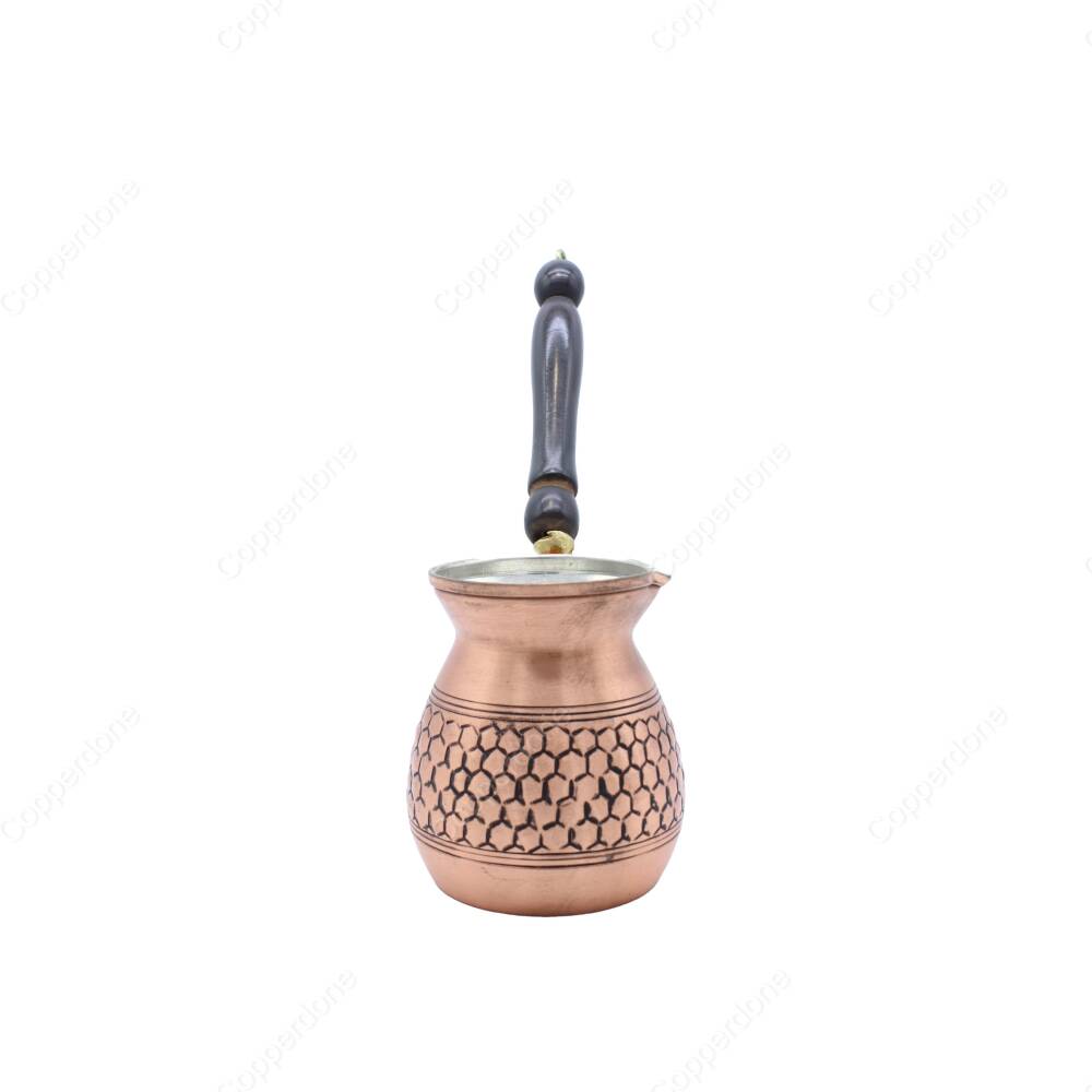 Copperdone Gaziantep El İşlemesi Petek Desenli Bakır Cezve Antik Bakır Renk Küçük Boy - 1