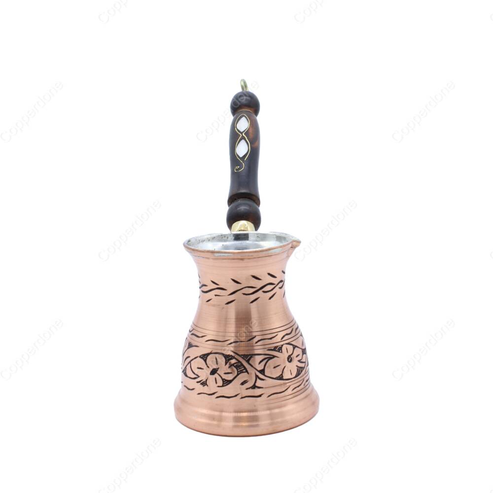 Copperdone Çiçek El İşlemeli Uzun Eskitme Bakır Cezve Antik Bakır Renk Büyük Boy - 2