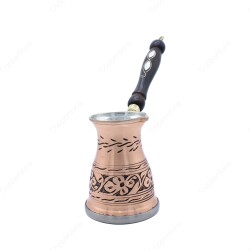 Copperdone Çiçek El İşlemeli Uzun Eskitme Bakır Cezve İndüksiyon Ocak Uyumlu Büyük Boy - 1