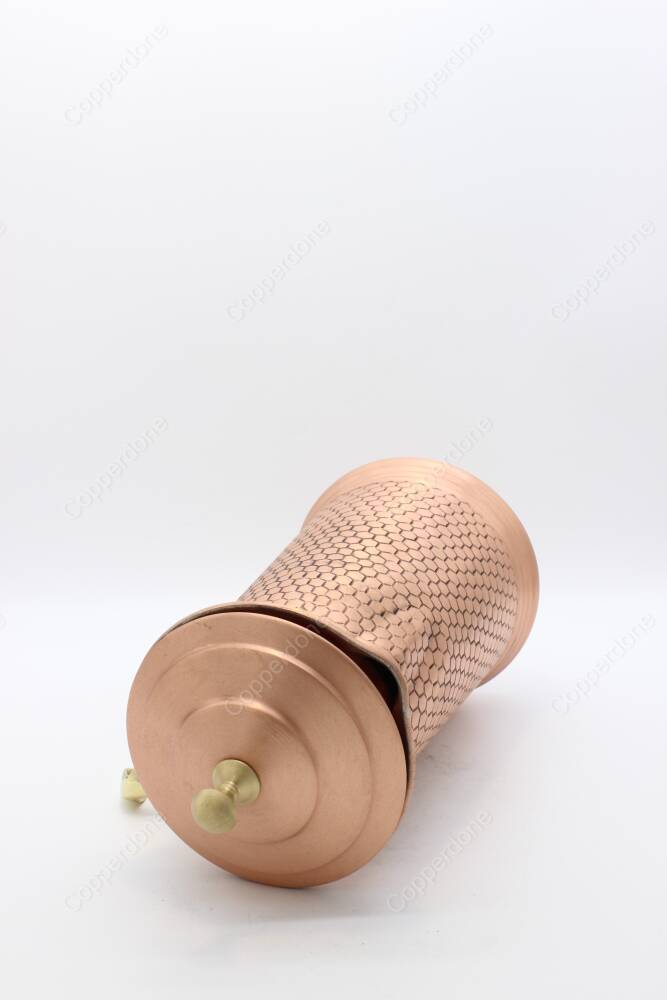 Copperdone Decorative Handmade Hoenycomb Motifs Hand Hammered Copper Jug Decanter With Lid for Water Drinkware Serving Shiny Copper Color - 5