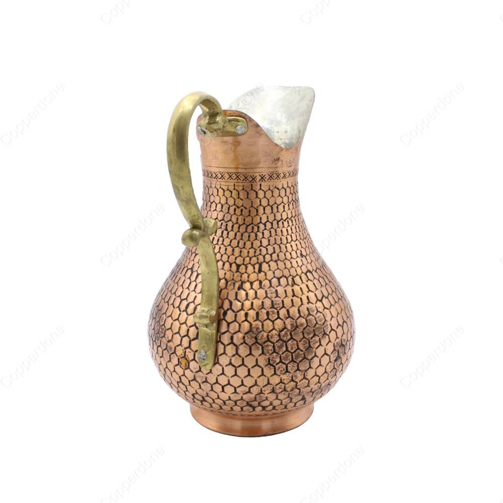 Copperdone El Dövmesi Petek Desenli Eskitme Bakır Sürahi Antik Bakır Renk - 2
