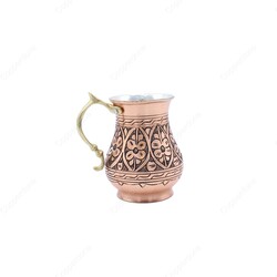 Copperdone El işlemeli Çiçek Desenli Antik Eskitme Bakır Maşrapa Bardak - 1