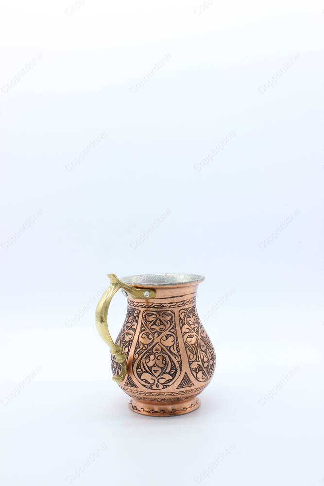 Copperdone El İşlemeli Etnik Desenli Antik Eskitme Bakır Maşrapa Bardak - 3