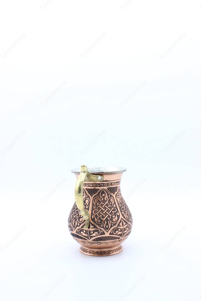 Copperdone El işlemeli Otantik Desenli Antik Eskitme Bakır Maşrapa Bardak - 4