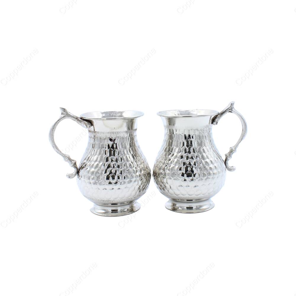 Copperdone El İşlemeli Petek Desenli Bakır Maşrapa Bardak Gümüş Renk - 1