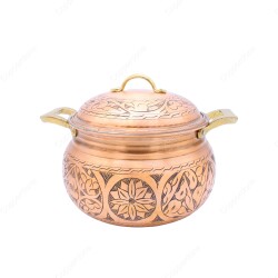 Copperdone El İşlemeli Pirinç Kulplu Tombik Bakır Tencere Antik Bakır Renk - 1