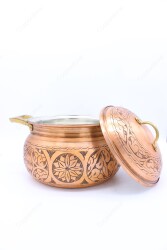 Copperdone El İşlemeli Pirinç Kulplu Tombik Bakır Tencere Antik Bakır Renk - 3