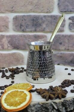 Copperdone El İşlemesi Petek Desenli Bakır Cezve Gümüş Renk Büyük Boy - 3