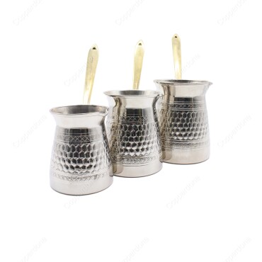 Copperdone El İşlemesi Petek Desenli Bakır Cezve Seti Gümüş Renk - COPPERDONE