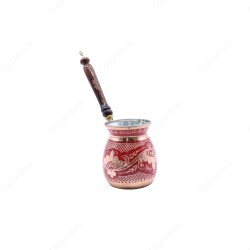 Copperdone Erzincan El İşlemeli Çiçek Desenli Bakır Cezve Kırmızı Renk Büyük Boy - COPPERDONE