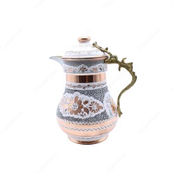 Copperdone Erzincan El İşlemeli Kapaklı Otantik Bakır Sürahi Beyaz Renk - 2