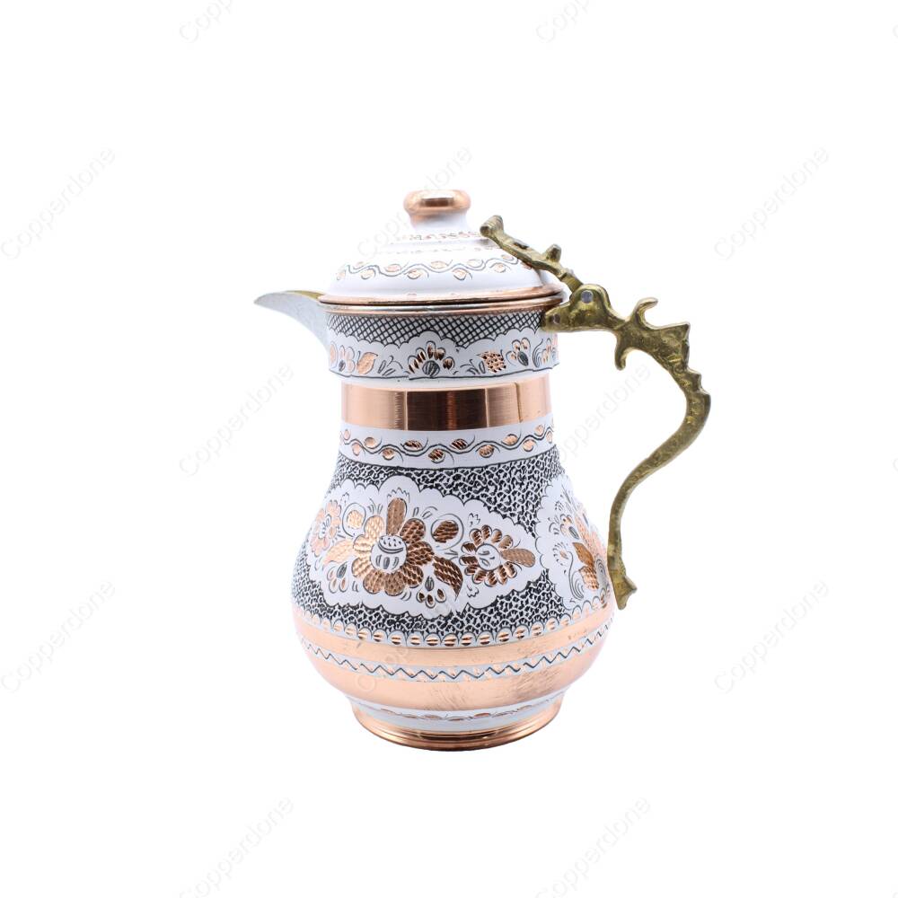 Copperdone Erzincan El İşlemeli Kapaklı Otantik Bakır Sürahi Beyaz Renk - 2