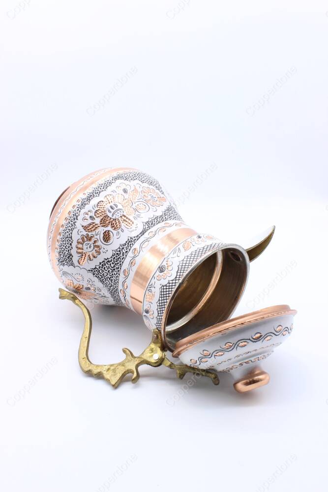 Copperdone Erzincan El İşlemeli Kapaklı Otantik Bakır Sürahi Beyaz Renk - 3