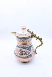 Copperdone Erzincan El İşlemeli Kapaklı Otantik Bakır Sürahi Beyaz Renk - 4
