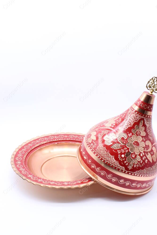 Copperdone Erzincan El işlemeli Kubbe Model Bakır Şekerlik Kırmızı Renk - 3