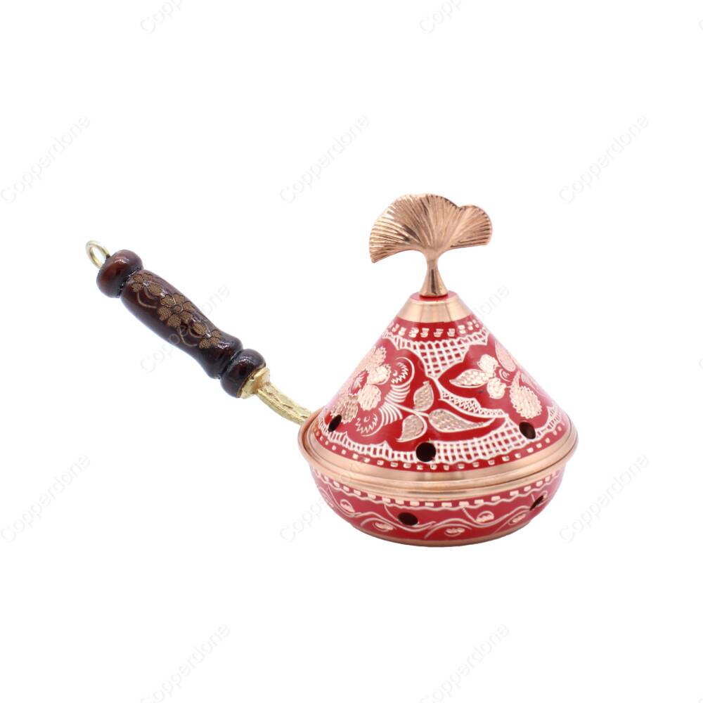 Copperdone Erzincan El İşlemesi Bakır Konik Buhurdanlık Tütsülük Kırmızı - 2