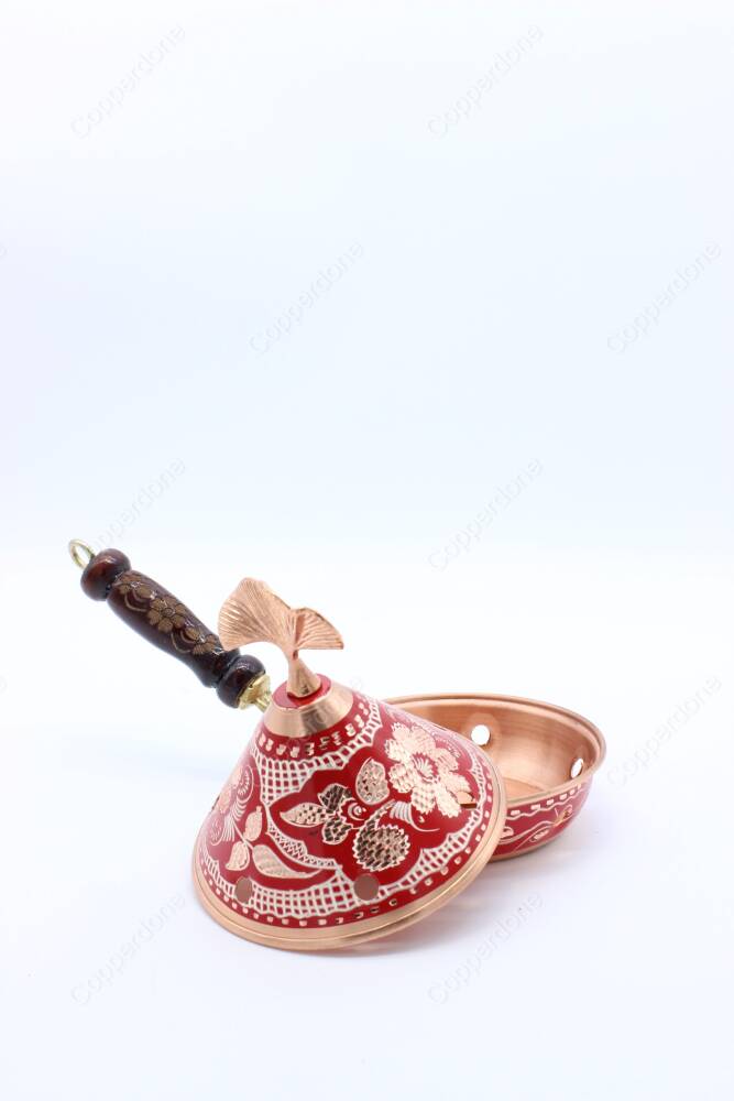 Copperdone Erzincan El İşlemesi Bakır Konik Buhurdanlık Tütsülük Kırmızı - 3