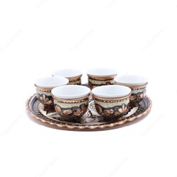 Copperdone Erzincan El İşlemesi Bakır Türk Kahvesi Mırra Seti 6 Kişilik Siyah Renk - 1