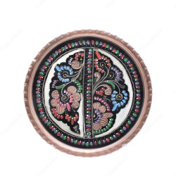 Copperdone Erzincan El İşlemesi Otantik Yuvarlak Bakır Çay Kahve Servis Tepsisi 24cm Siyah Mineli Renk - COPPERDONE