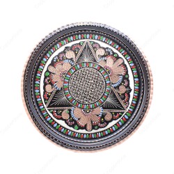 Copperdone Erzincan El İşlemesi Yuvarlak Bakır Çay Kahve Tepsisi Siyah Mineli Renk 36cm - COPPERDONE