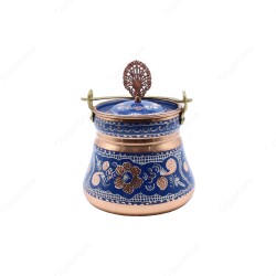Copperdone Erzincan Style Handmade Handcrafted Copper Bucket With Lid Bakrac Blue Color - COPPERDONE