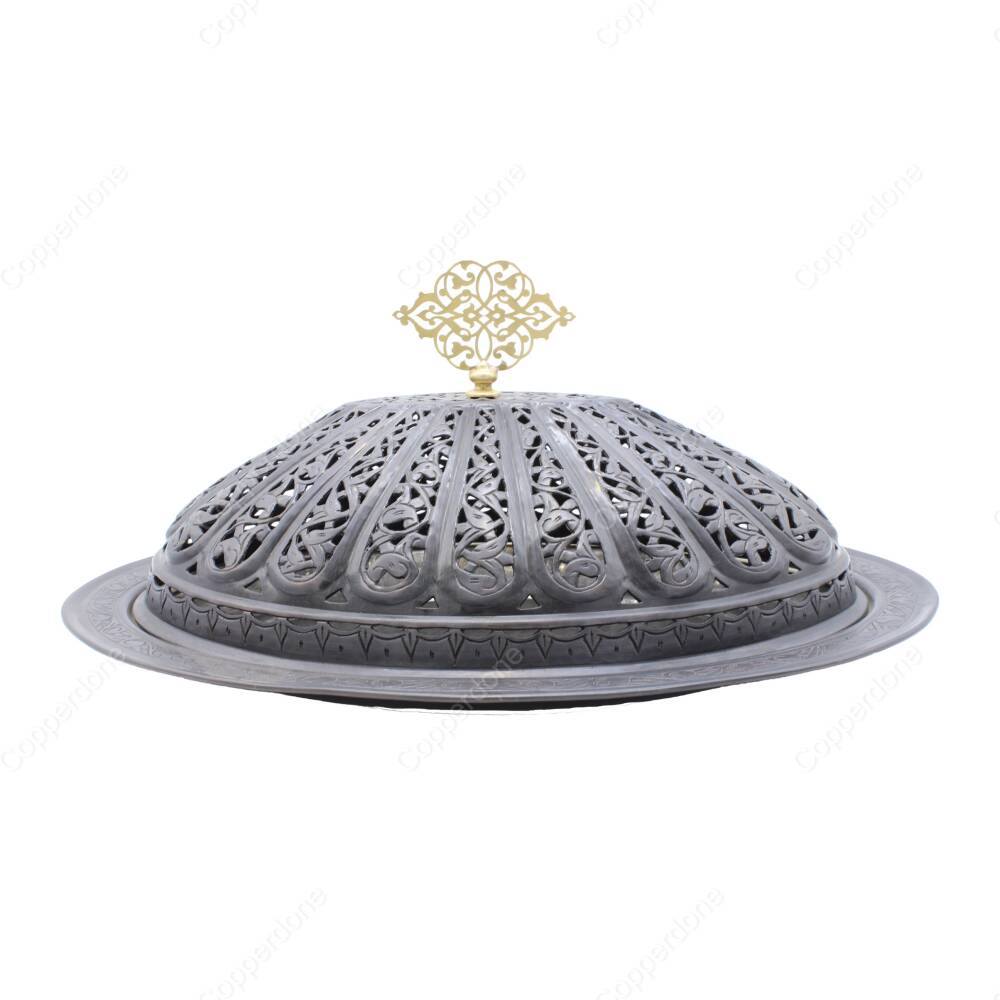 Copperdone Fine Engraved Handmade Handcrafted Ottoman Pattern Special Design Turkish Copper Serving Plate Platter With Lid Ottoman Collection 5 - 2