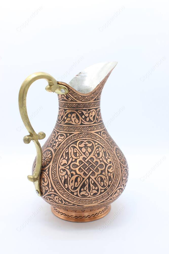Copperdone Fine Handcrafted Hand Engraved Chisel Work Copper Jug Decanter Antique Copper Color Ottoman Collection 1 - 3