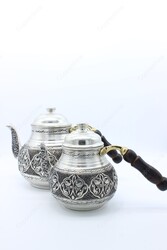 Copperdone Gaziantep Ağır El İşlemeli Büyük Boy Bakır Çaydanlık Antik Gümüş Renk Model 3 - 4