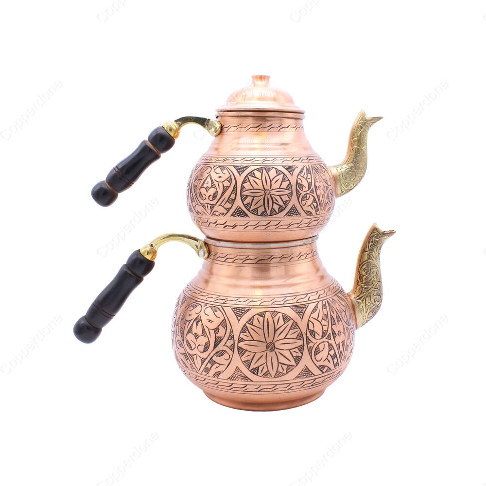 Copperdone Gaziantep Ağır El İşlemeli Eskitme Büyük Boy Bakır Çaydanlık Antik Bakır Renk Model 4 - 2