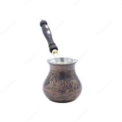 Copperdone Gaziantep El İşlemesi Çiçekli Eskitme Bakır Cezve Bakır Oksit Renk Büyük Boy - 2