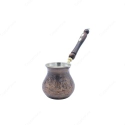 Copperdone Gaziantep El İşlemesi Çiçekli Eskitme Bakır Cezve Bakır Oksit Renk Küçük Boy - 1