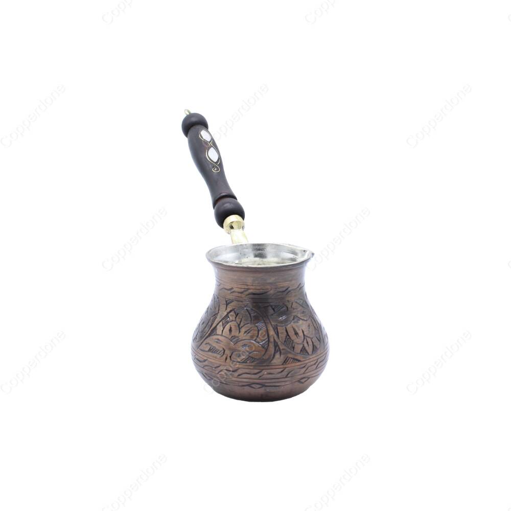 Copperdone Gaziantep El İşlemesi Çiçekli Eskitme Bakır Cezve Bakır Oksit Renk Küçük Boy - 2