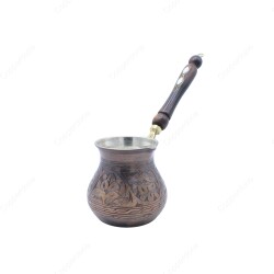 Copperdone Gaziantep El İşlemesi Çiçekli Eskitme Bakır Cezve Bakır Oksit Renk Orta Boy - 1