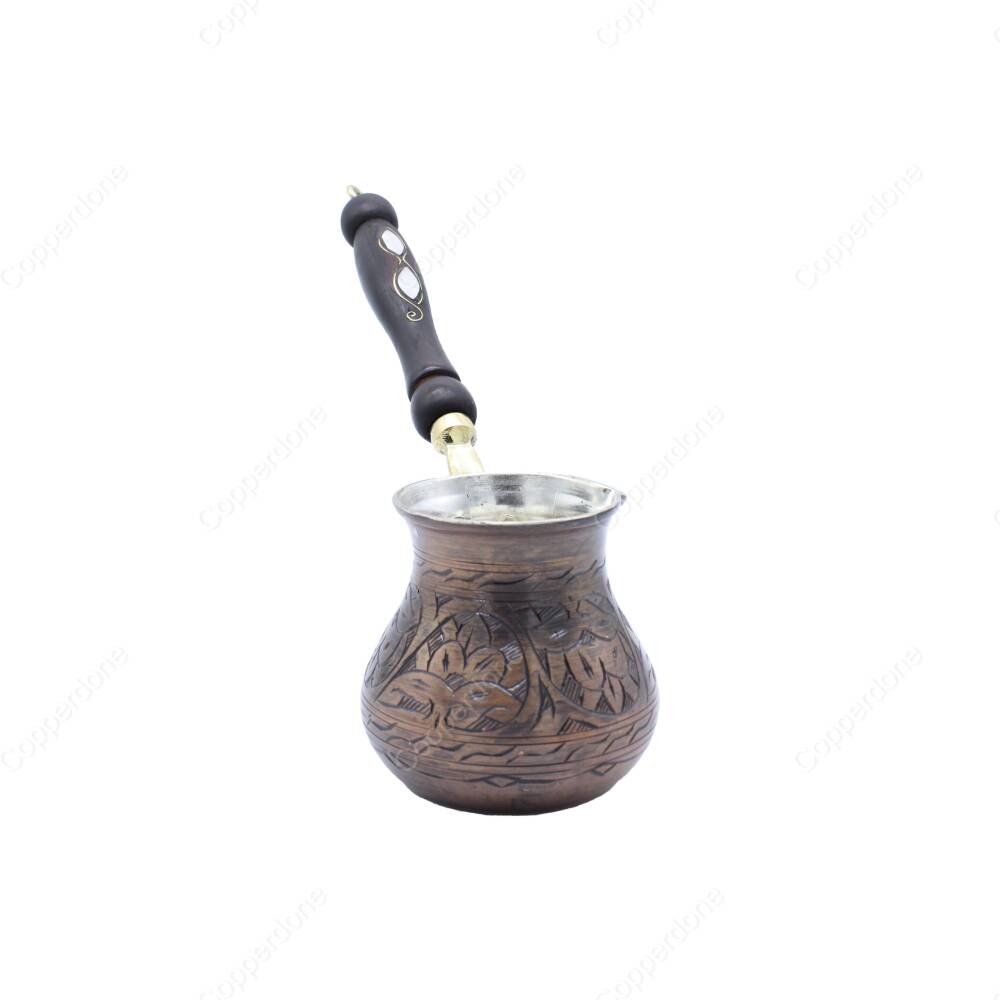 Copperdone Gaziantep El İşlemesi Çiçekli Eskitme Bakır Cezve Bakır Oksit Renk Orta Boy - 2