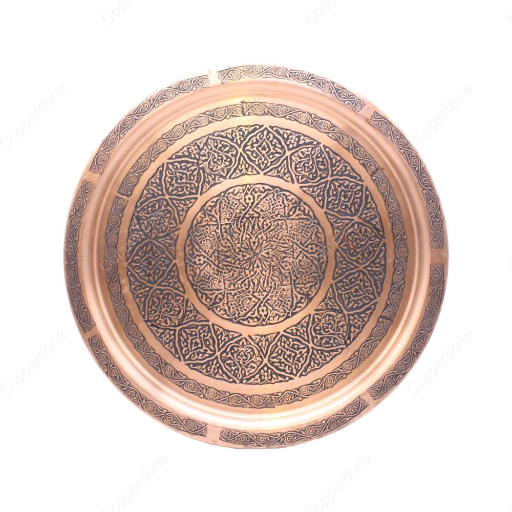Copperdone Gaziantep El işlemesi Eskitme Bakır Tepsi 32cm Antik Bakır Renk - 1