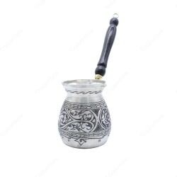 Copperdone Gaziantep El İşlemesi Otantik Bakır Cezve Antik Gümüş Renk Büyük Boy - 1