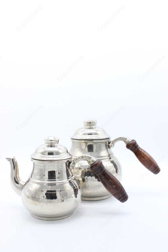 Hammered Shiny Silver Turkish Tea Pot