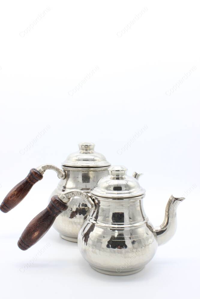 Hammered Shiny Silver Turkish Tea Pot