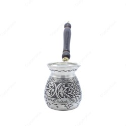 Copperdone Handmade Anatolian Motif Hand Engraved Copper Coffee Pot Cezve Ibrik Briki Turkish Greek Arabic Coffee Maker Antique Silver Color Large - 2