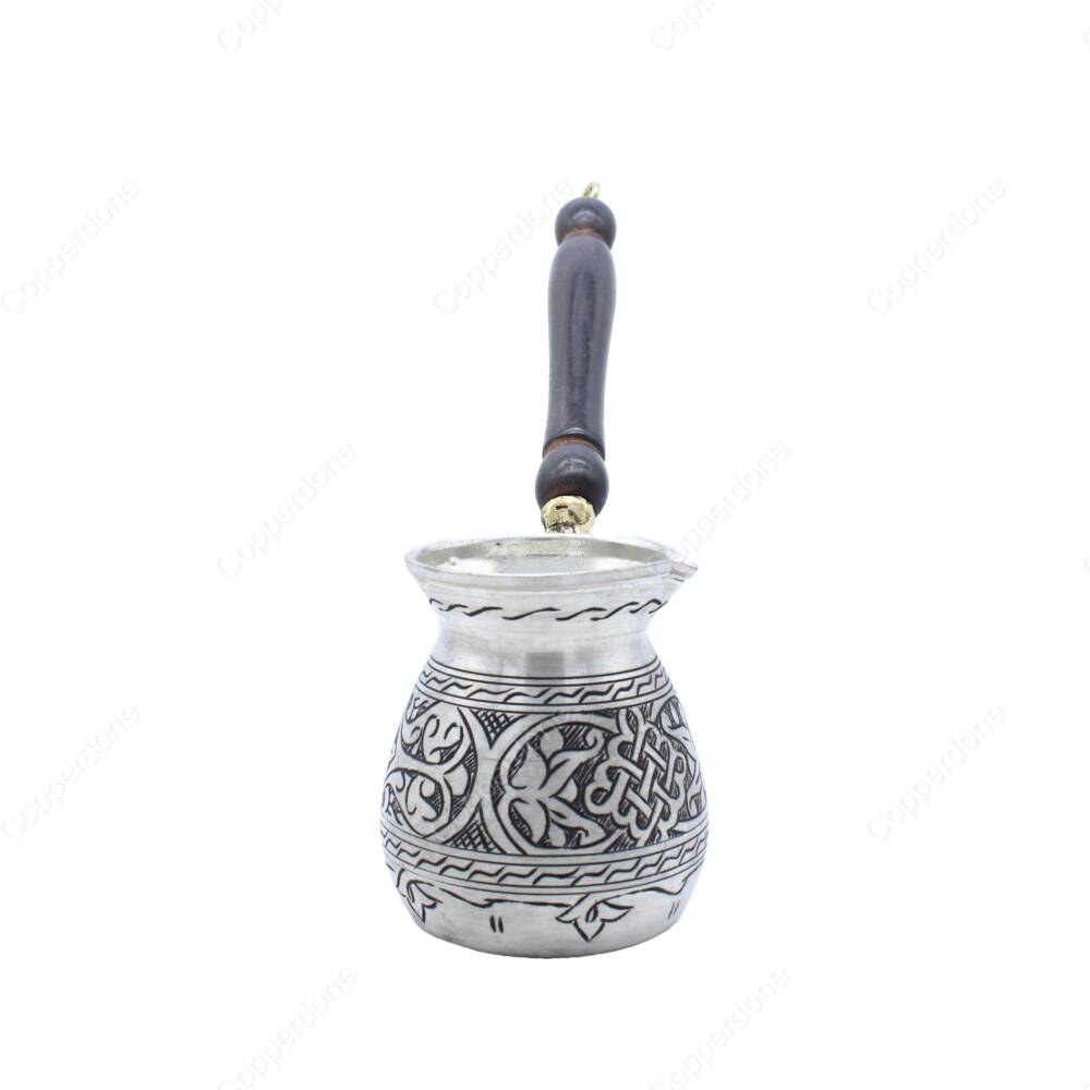 Copperdone Handmade Anatolian Motif Hand Engraved Copper Coffee Pot Cezve Ibrik Briki Turkish Greek Arabic Coffee Maker Antique Silver Color Large - 2