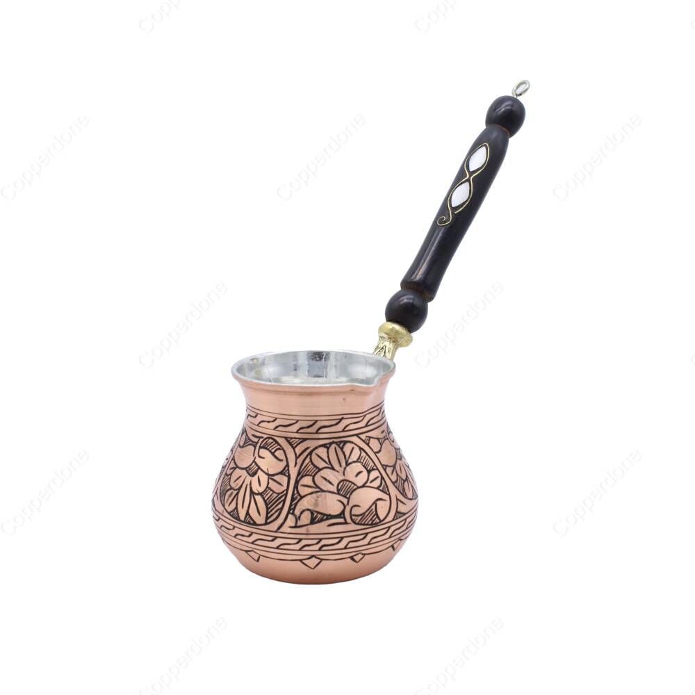 Copperdone Handmade Ethnic Motif Hand Engraved Copper Coffee Pot Cezve Ibrik Briki Turkish Greek Arabic Coffee Maker Antique Copper Color Medium - 1