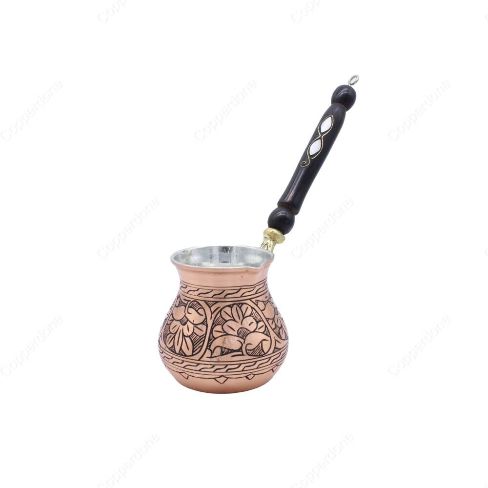 Copperdone Handmade Ethnic Motif Hand Engraved Copper Coffee Pot Cezve Ibrik Briki Turkish Greek Arabic Coffee Maker Antique Copper Color Small - 1