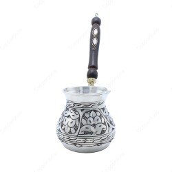 Copperdone Handmade Ethnic Motif Hand Engraved Copper Coffee Pot Cezve Ibrik Briki Turkish Greek Arabic Coffee Maker Antique Silver Color Large - 2