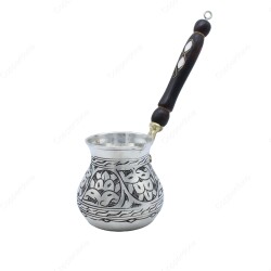 Copperdone Handmade Ethnic Motif Hand Engraved Copper Coffee Pot Cezve Ibrik Briki Turkish Greek Arabic Coffee Maker Antique Silver Color Large - 1