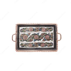 Copperdone Handmade Hand Crafted Rectangular Shape Copper Turkish Tea Coffee Drinkware Serving Tray Black Enameled Color 39x26cm 15.60x10.40in - COPPERDONE