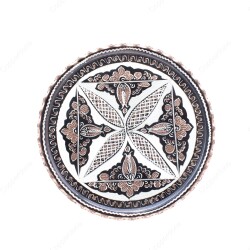 Copperdone Handmade Hand Crafted Round Shape Copper Turkish Tea Coffee Serving Tray 24cm 9.60in Black Color - COPPERDONE