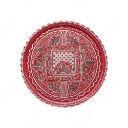 Copperdone Handmade Hand Crafted Round Shape Copper Turkish Tea Coffee Serving Tray 24cm 9.60in Red Color - COPPERDONE