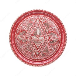 Copperdone Handmade Hand Crafted Round Shape Copper Turkish Tea Coffee Serving Tray 36cm 14.40in Red Color - COPPERDONE