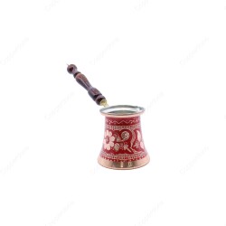 Copperdone Handmade Hand Embroidered Authentic Copper Coffee Pot Cezve Ibrik Briki Turkish Greek Arabic Coffee Maker with Red Color Large - COPPERDONE