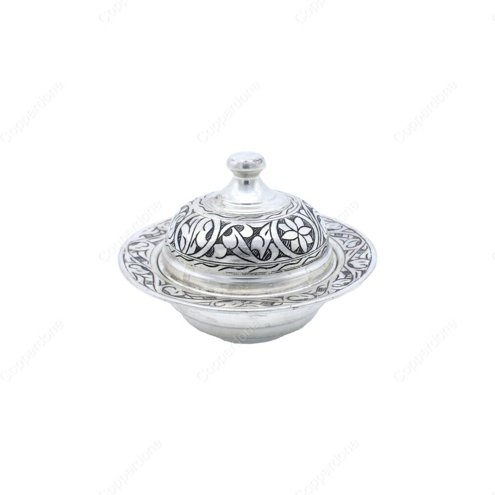 Copperdone Handmade Hand Engraved Chisel Work Copper Serving Plate Soup Bowl Antique Silver Color - 1